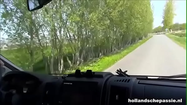 Dutch Blonde Takes Two Older Guys In A Van