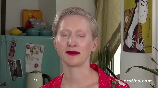 German Babe With Huge Tits Rubs Her Shaved Pussy