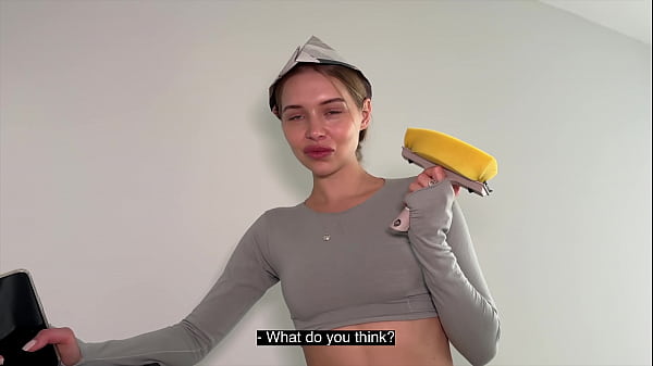 Construction Worker Pounds Blonde Painter On A Ladder