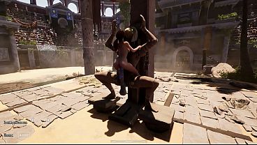 Lara Gets Her Holes Filled By A Stone Golem